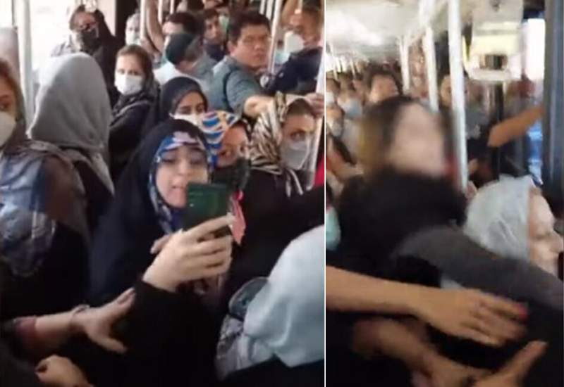 تصاویر درگیری در اتوبوس بی‌ آر تی از زاویه دوربین خانم چادری