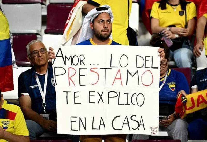 بنر یک هوادار که بدون اطلاع همسرش وام گرفت و به جام جهانی قطر رفت!
