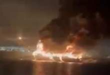 (فیلم)  لحظه آتش‌سوزی ۵ لنج تجاری در عسلویه / ۴ شناور خاکستر شد