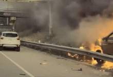 فیلم | نجات راننده از خودروی در حال سوختن  